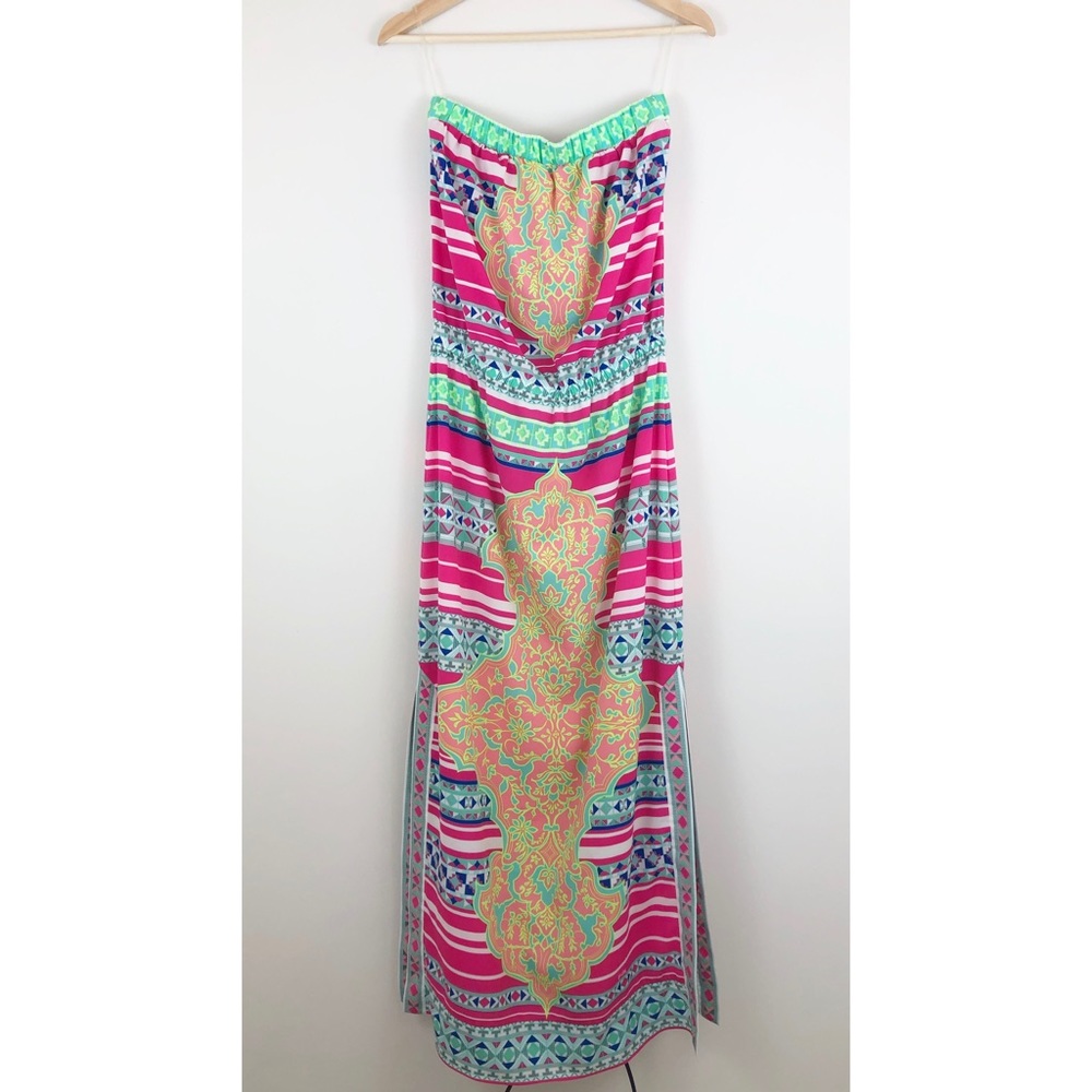 Hale Bob Strapless Tube Maxi Dress Side Slits